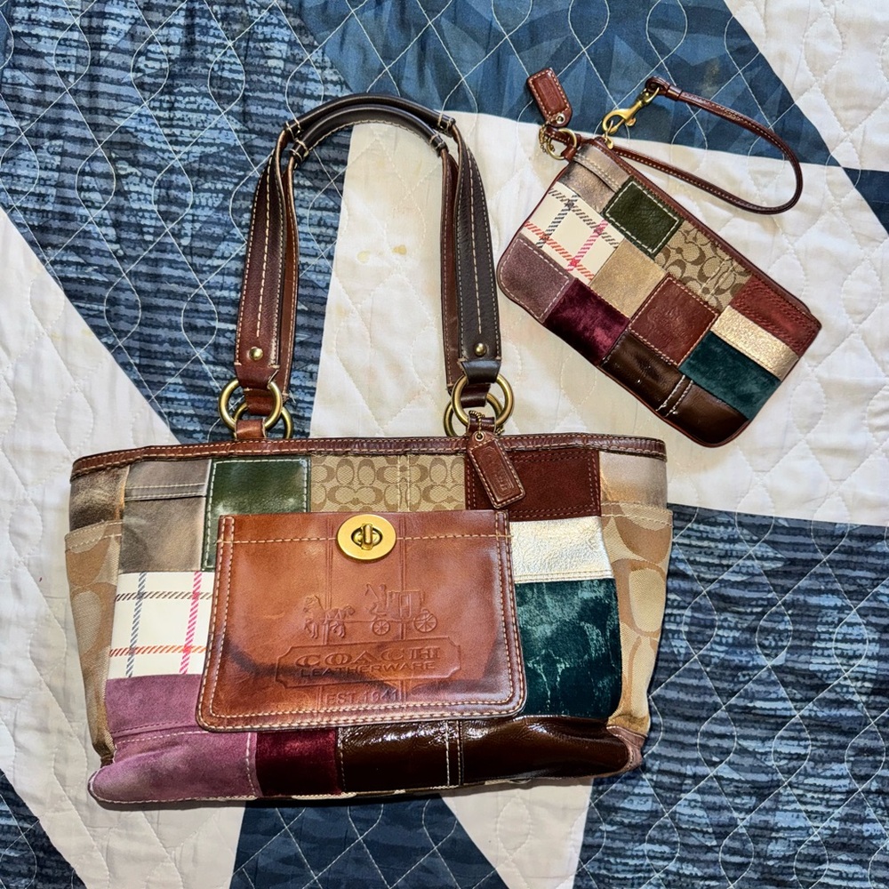 Coach Holiday Patchwork Tote and Wristlet Set